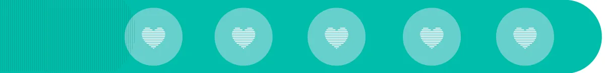 Repeated icons of a heart in aqua circles