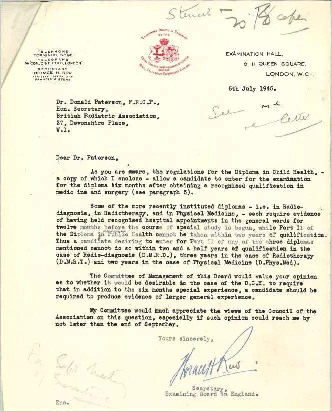 Letter from RCP to BPA requesting opinion on experience required for DCH exam