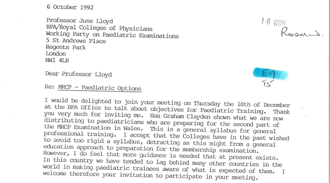 Correspondence regarding MRCP Paediatric Options