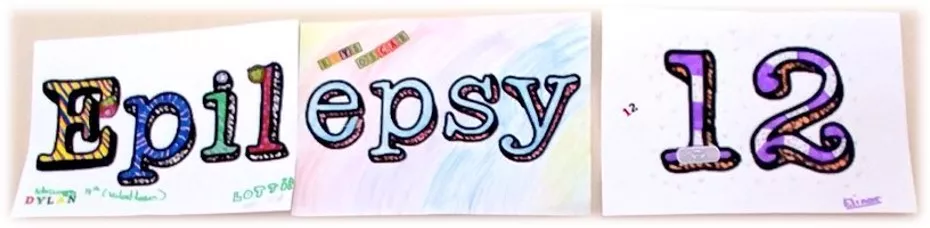 Colourful letters coloured in with crayons that spell Epilepsy 12