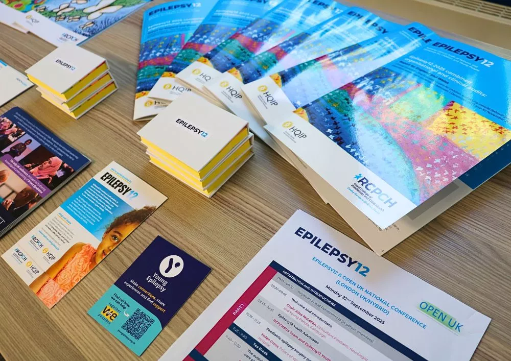 Epilepsy12 audit reports and flyers on a table