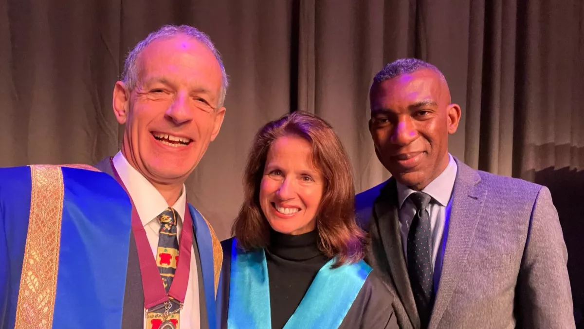 Photo: Steve Turner, RCPCH President, Jan Dudley, RCPCH Registrar (Steve and Jan in ceremonial robes) and Rob Okunnu, RCPCH CEO