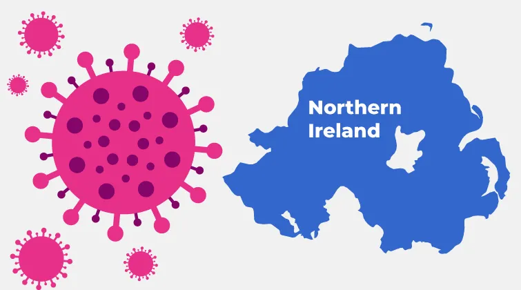 Graphic of the flu virus, with outline map of Northern Ireland
