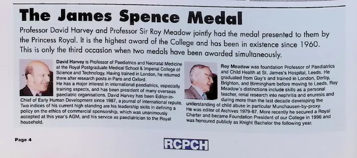 David Harvey announced as James Spence Medallist in RCPCH summer newsletter