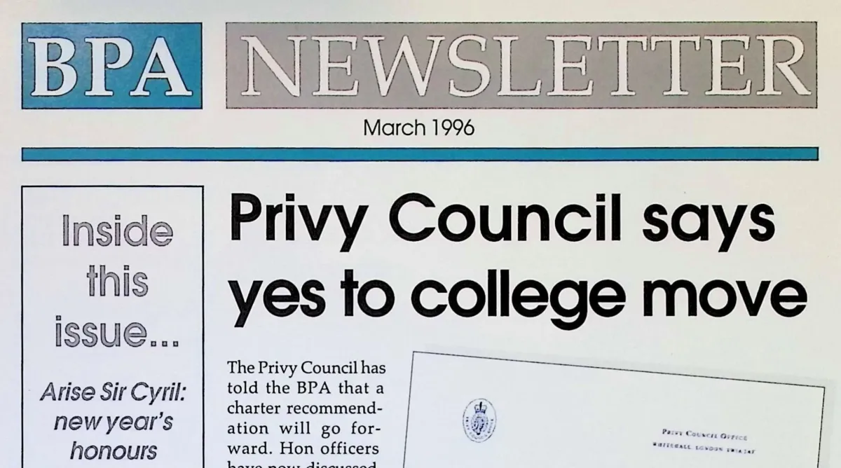 BPA Newsletter from March 1996 with headline 'Privy Council says yes to college move'