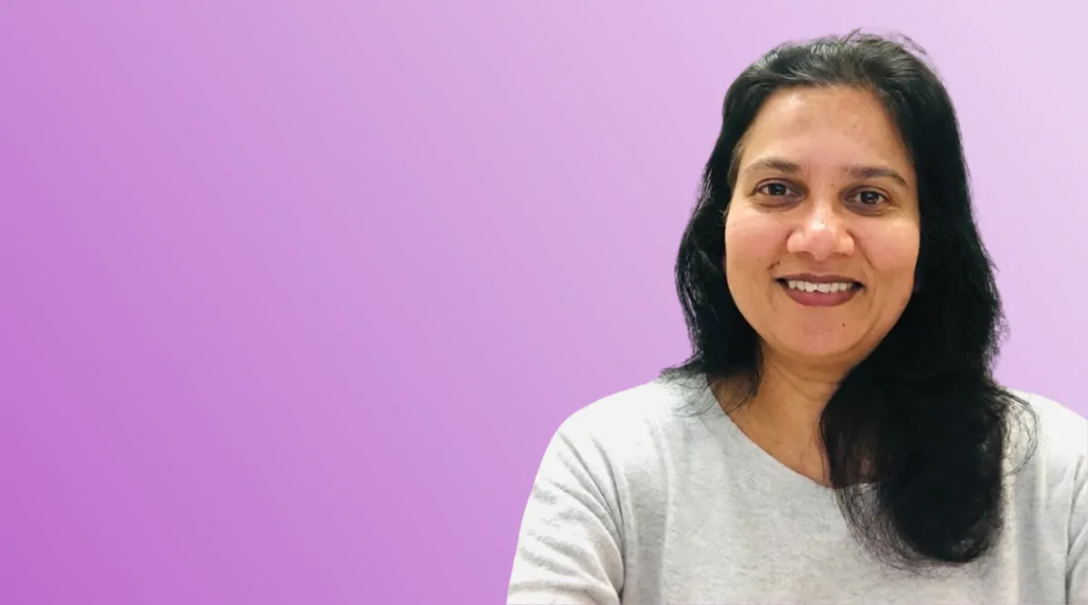 Dr Saras Hosdurga on purple tint background