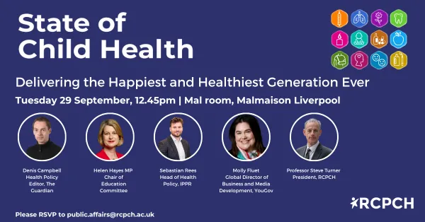 Photographs and short biographies of the speakers at the state of child health panel event at the Labour Conference in Liverpool