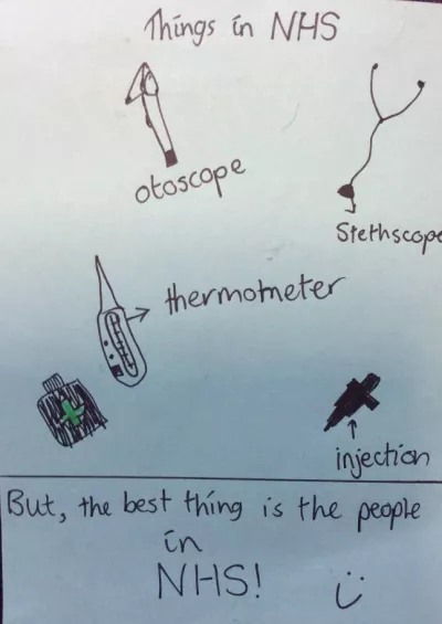 drawings of hospital equipment and appreciation of the people who work in the NHS