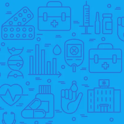 Icons, such as medical briefcase, syringe and medicines, bar chart, hand with blood droplet, hospital Icons, such as medical briefcase, syringe and medicines, bar chart, hand with blood droplet, hospital