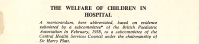 Extract from Report on the Welfare of Children in Hospital (Platt Report)