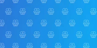 Repeated icon of hands holding heart with a medical cross inside