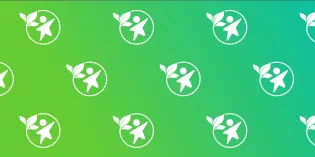 Repeated graphic of RCPCH dynamic child with leaf, on green background