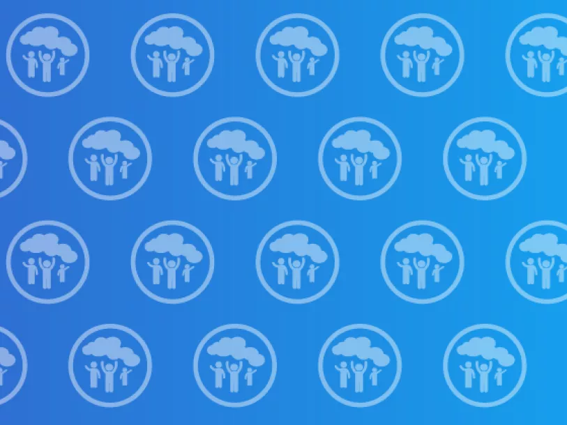 Repeated icons - children playing under cloud