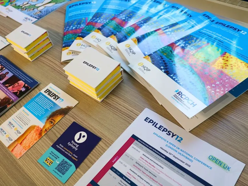 Epilepsy12 audit reports and flyers on a table